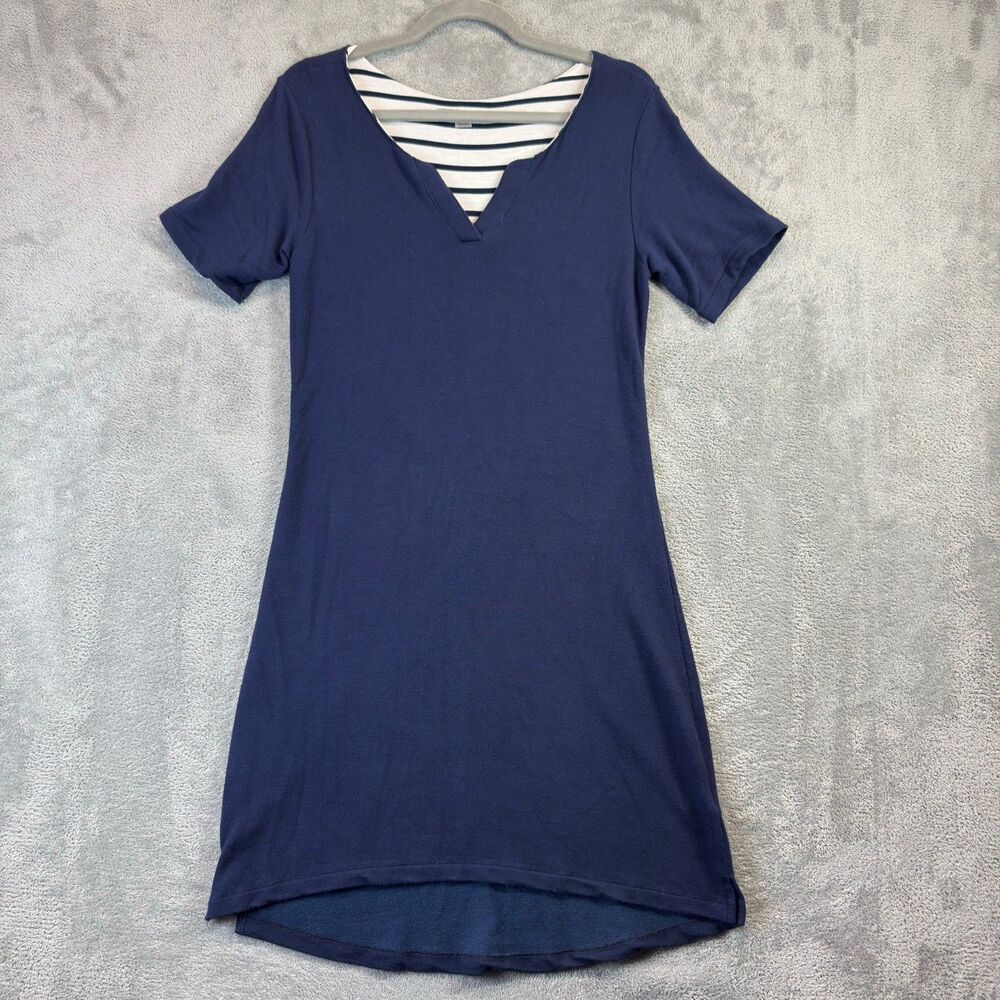 Tart Dress Womens Small Navy Blue Short Sleeve High Low Striped V Neck Stretch
